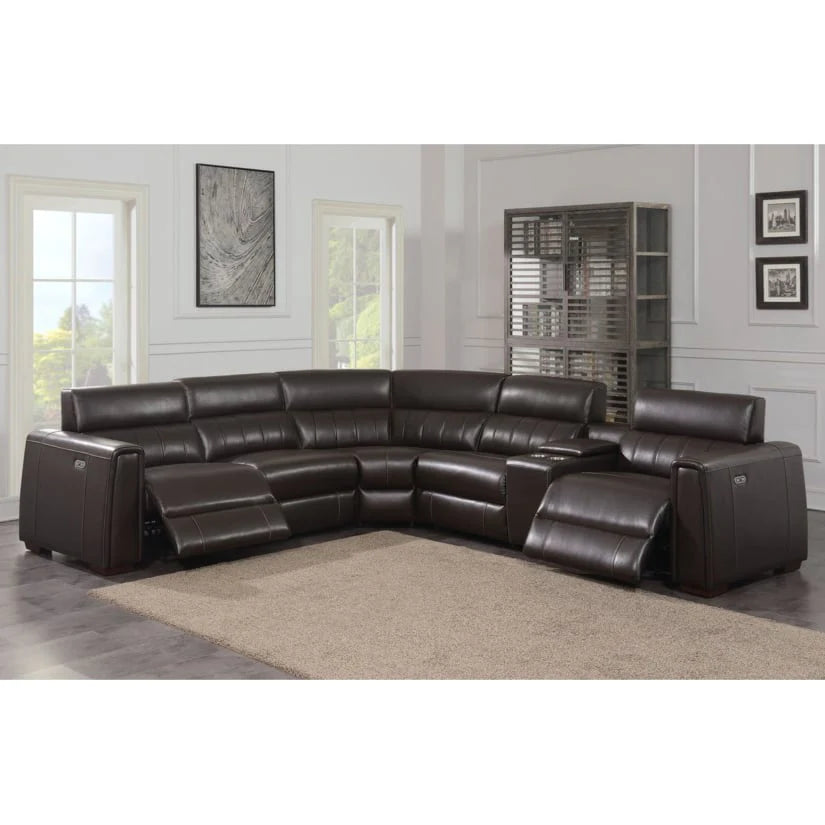 777fc4ae99b2bb176a3ab2327a6e32399d0176387a59f6206c12456956d22ac9 4-SEAT POWER RECLINING LEATHER SECTIONAL SOFA WITH OUTLETS AND USB PORTS