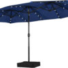 15 ft Large Patio Umbrella with Solar Lights Double-Sided Outdoor Rectangle Market Umbrellas with 36 LED Lights/Base Included/Easy Crank for Patio...