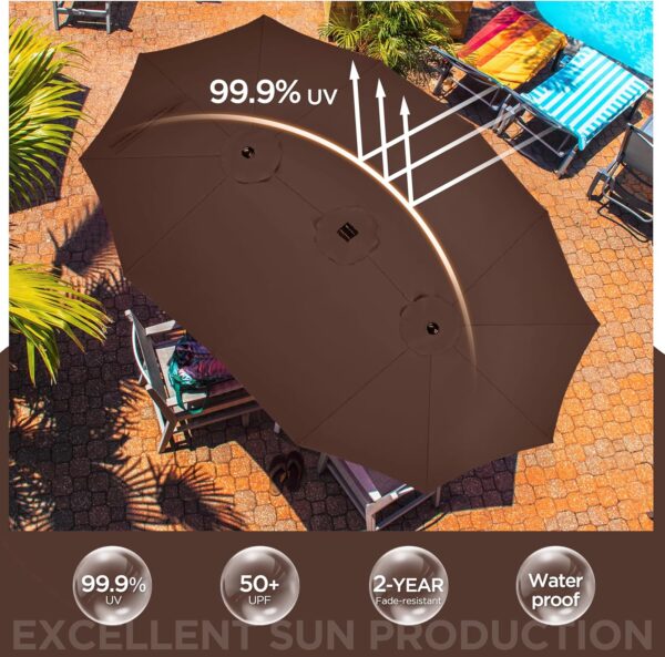 15 ft Large Patio Umbrella with Solar Lights Double-Sided Outdoor Rectangle Market Umbrellas with 36 LED Lights/Base Included/Easy Crank for Patio...