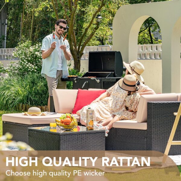 Devoko 5 Pieces Patio Furniture Sets All Weather Outdoor Sectional Patio Sofa Manual Weaving Wicker Rattan Patio Seating Sofas with Cushion and...