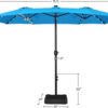 15 ft Large Patio Umbrella with Solar Lights Double-Sided Outdoor Rectangle Market Umbrellas with 36 LED Lights/Base Included/Easy Crank for Patio...