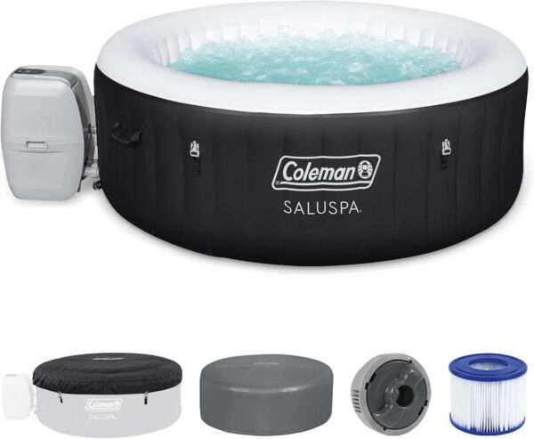 Coleman SaluSpa Miami AirJet 2 to 4 Person Round Inflatable Hot Tub Portable Outdoor Spa with 120 Soothing AirJets and Insulated Cover, Black