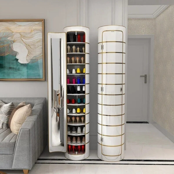 Large-capacity multi-layer rotating disinfection shoe cabinet [with mirror + deodorizer]