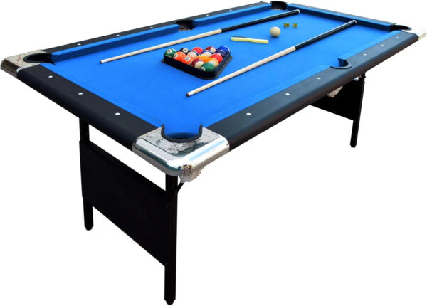 6 Ft Portable Pool Table, Adults Folding Billiards Tables for Game Room with Easy Foldable Storage, Includes Full Set of Billiard Balls, Cues,...