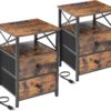 AMHANCIBLE Night Stand Set 2, Nightstand with Charging Station