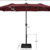 15 ft Large Patio Umbrella with Solar Lights Double-Sided Outdoor Rectangle Market Umbrellas with 36 LED Lights/Base Included/Easy Crank for Patio...