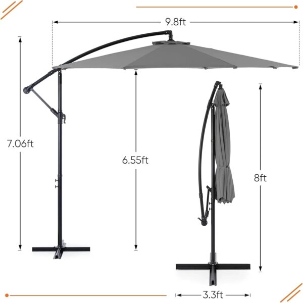 9.8FT Offset Patio Umbrella Hanging Cantilever Umbrella Outdoor Sun Shade with Easy Tilt Adjustment, 8 Ribs, UV Protection for Backyard, Lawn,...