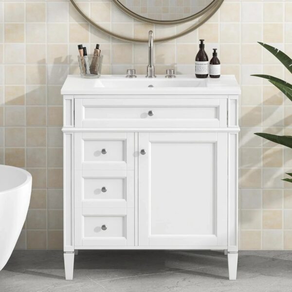 36" Bathroom Vanity with Single Sink Combo, Modern Undermount Bathroom Sink Cabinet with 2 Drawers and a Tip-Out Drawer, Freestanding Bathroom...