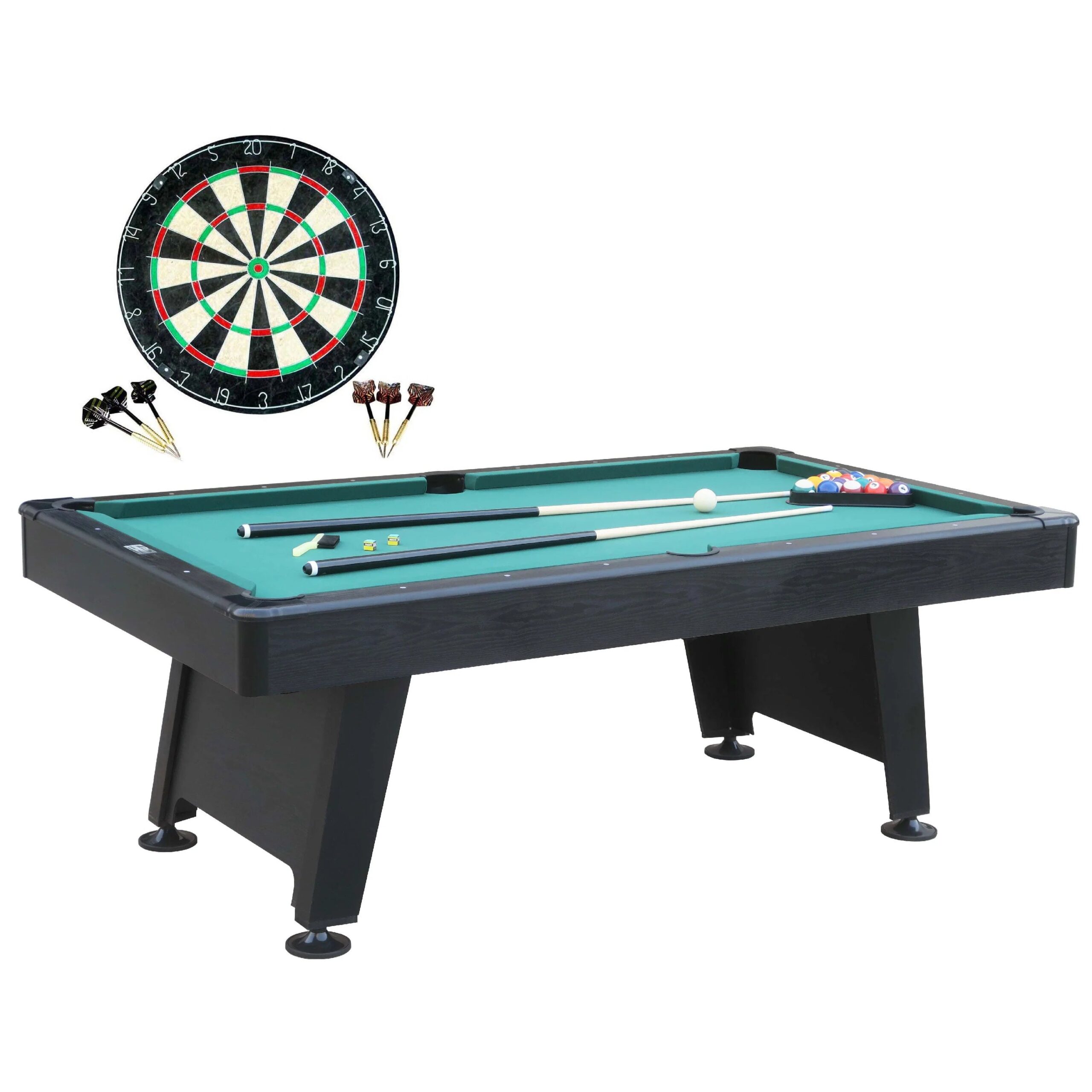 8784399387dcaf1b63cc7b63a392e2316694d4094d2c648807914d08c5a1dcf5-scaled-1 Barrington Billiard 84" Arcade Pool Table with Bonus Dartboard Set, Green