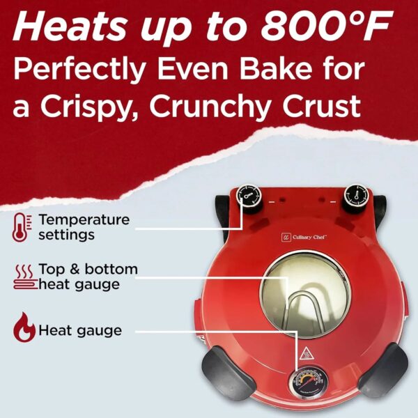 Electric Pizza Oven with Ceramic Stone, Viewing Window, Adjustable Heat Control, Timer and 1200W Baking Power, DIY Homemade Pizzeria, Large 12 Pie...