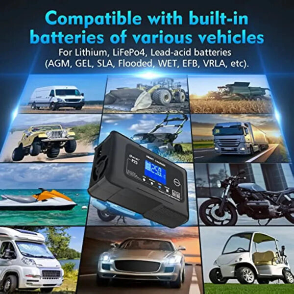 25-Amp Smart Battery Charger,Lithium,LiFePO4,Lead-Acid AGM/Gel/SLA.. Car Battery Charger,Trickle Charger, Maintainer/deep Cycle Charger,12V/25A...