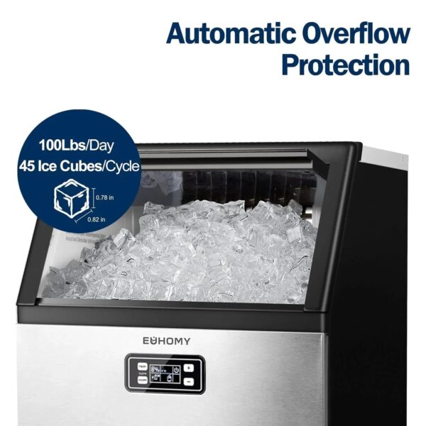 EUHOMY Commercial Ice Maker Machine, 100lbs/24H Stainless Steel Under Counter
