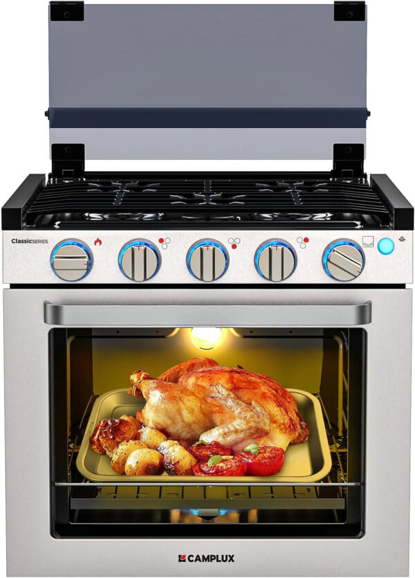 RV liquefied gas stove 21 inches high, a liquefied gas stove oven with 3 burners, suitable for RVs, apartments, mobile homes, made of stainless...