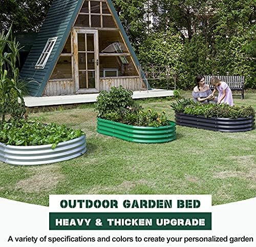 2Pcs Galvanized Raised Garden Bed Kit, 10 4 1ft Galvanized Planter Raised Garden Boxes Outdoor, Oval Large Metal Raised Garden Beds for Vegetables