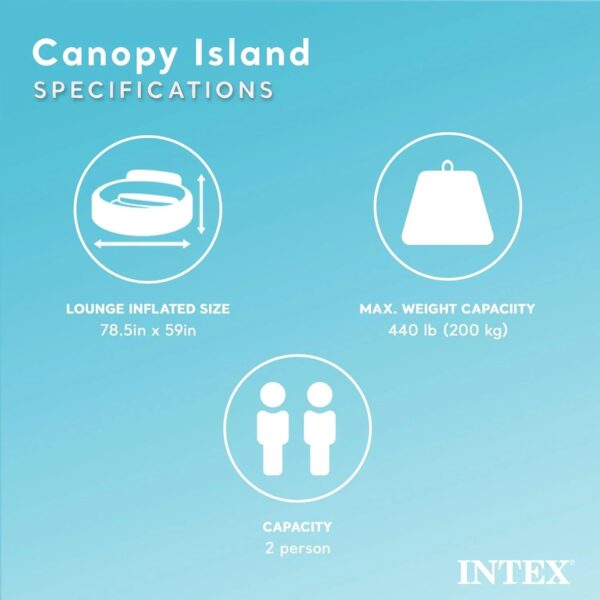 58292EP Canopy Island Inflatable Pool Float: Comfortable Lounge Surface Built-in Cup Holders Detachable Sunshade 440lb Max Weight Capacity 78.5" x 59"