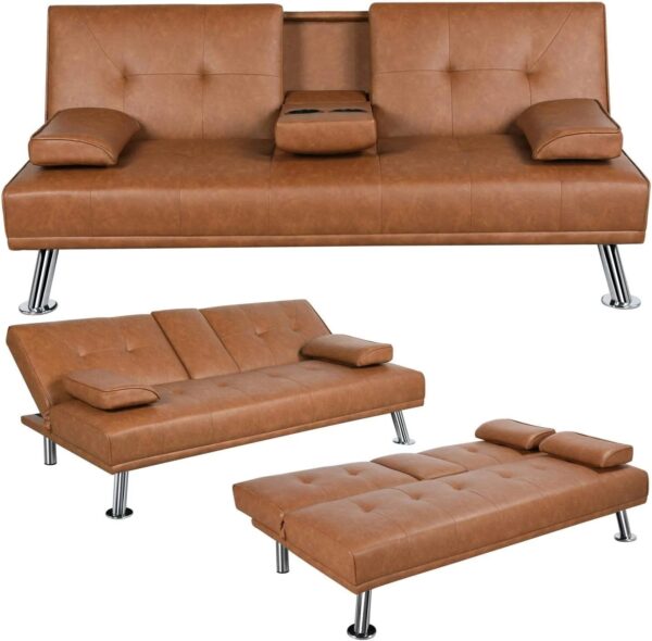 Yaheetech Convertible Sofa Bed Adjustable Couch Sleeper Modern Faux Leather Home Recliner Reversible Loveseat Folding Daybed Guest Bed, Removable...