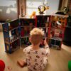 Wooden play set, 3 levels, with 26 accessories, folds for storage