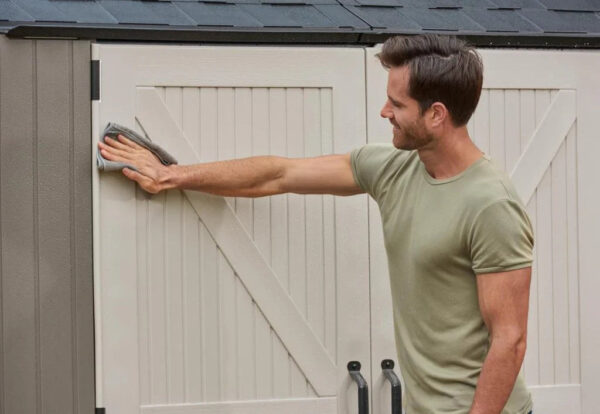Rubbermaid Resin Outdoor Storage Shed With Floor (7 x 7 Ft) Weather Resistant Gray Organization for Home/Backyard/Garden Tools/Lawn Mower/Bike...