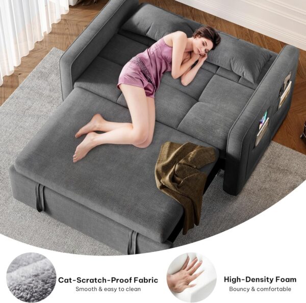DWVO 3-in-1 Convertible Sofa Bed, 55" Sleeper Sofa with Pull-Out Bed, Cat-Scratch-Proof Fabric Futon Couch with Adjustable Backrest and Side...