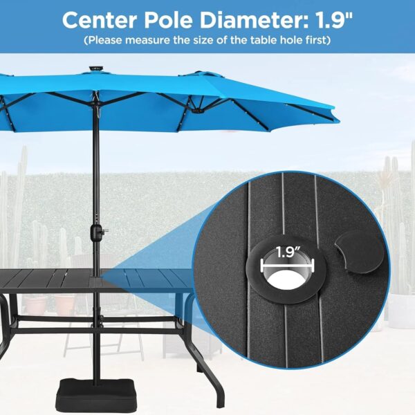 15 ft Large Patio Umbrella with Solar Lights Double-Sided Outdoor Rectangle Market Umbrellas with 36 LED Lights/Base Included/Easy Crank for Patio...