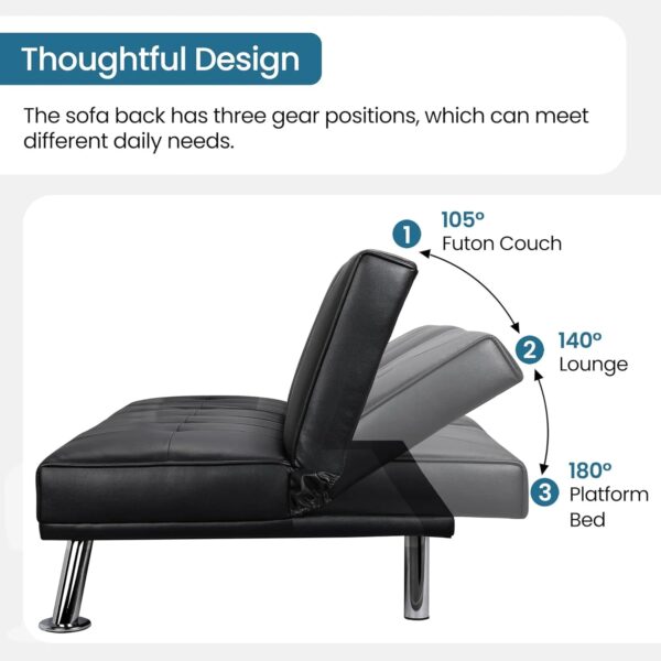 Yaheetech Convertible Sofa Bed Adjustable Couch Sleeper Modern Faux Leather Home Recliner Reversible Loveseat Folding Daybed Guest Bed, Removable...