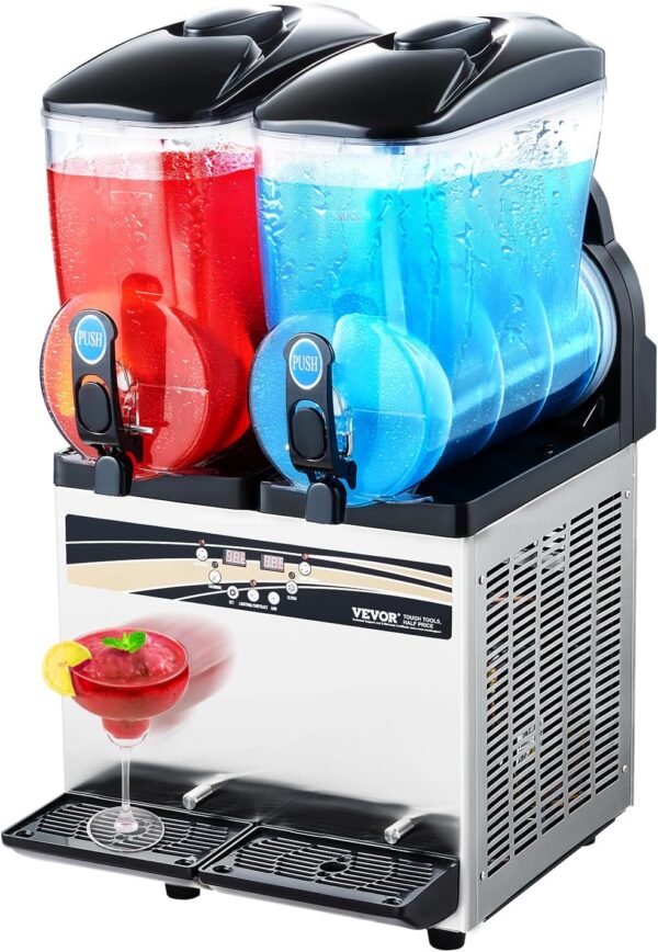 VEVOR Slushy Machine, 15Lx2 Double Tank Commercial Margarita Machine, 120 Cups Stainless Steel Margarita Smoothie Frozen Drink Machine, Slushie...