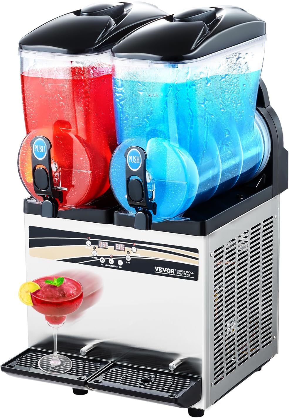 97c631c1373dd82f33da613114245b778e36fb5a81a7dd7980d5d26f239e805a VEVOR Slushy Machine, 15Lx2 Double Tank Commercial Margarita Machine, 120 Cups Stainless Steel Margarita Smoothie Frozen Drink Machine, Slushie...