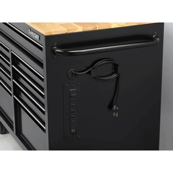 46-in W x 24.5-in D 9-Drawer Mobile Workbench with Hardwood Top and Power Station Gloss Black