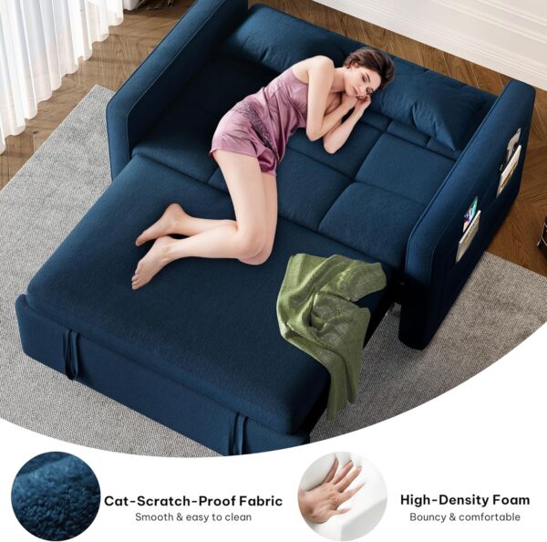 DWVO 3-in-1 Convertible Sofa Bed, 55" Sleeper Sofa with Pull-Out Bed, Cat-Scratch-Proof Fabric Futon Couch with Adjustable Backrest and Side...