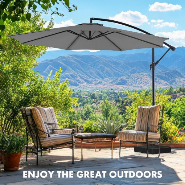 9.8FT Offset Patio Umbrella Hanging Cantilever Umbrella Outdoor Sun Shade with Easy Tilt Adjustment, 8 Ribs, UV Protection for Backyard, Lawn,...