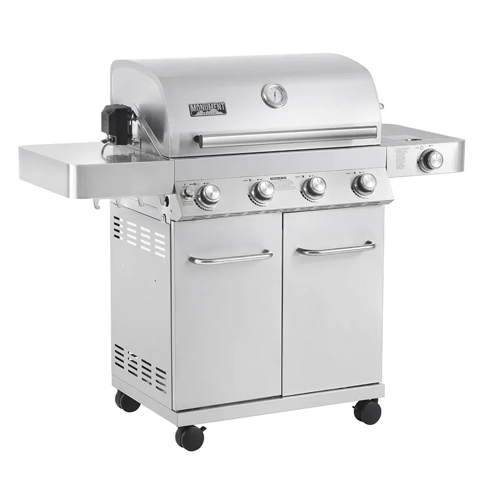 9e537553d0bd138b90dcadf457ac56e2180d743c93774a3f66d67dbc6716df10 Monument Grills 17842 Stainless Steel 4 Burner Propane Gas Grill with Rotisserie