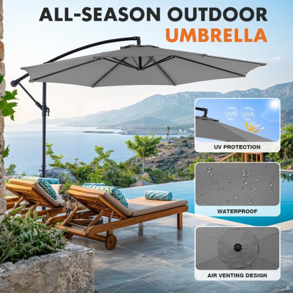 9.8FT Offset Patio Umbrella Hanging Cantilever Umbrella Outdoor Sun Shade with Easy Tilt Adjustment, 8 Ribs, UV Protection for Backyard, Lawn,...