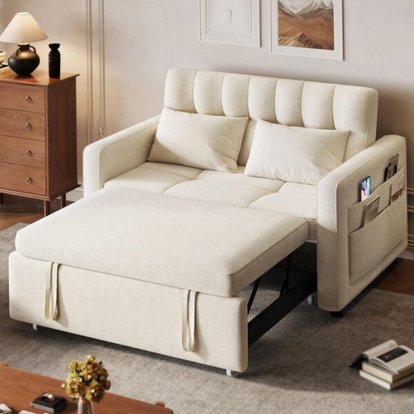 DWVO 3-in-1 Convertible Sofa Bed, 55" Sleeper Sofa with Pull-Out Bed, Cat-Scratch-Proof Fabric Futon Couch with Adjustable Backrest and Side...