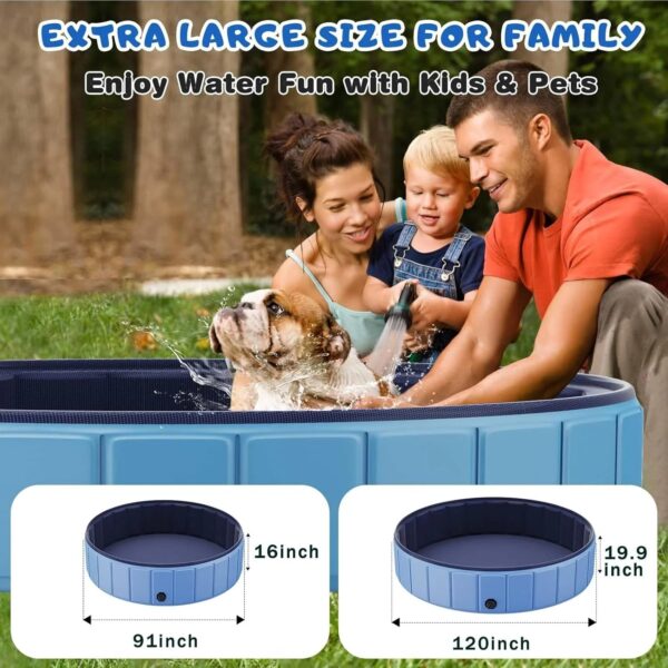 Foldable Dog Swimming Pool, 120"x20" Oversize Collapsable Hard Plastic Potable Bathing Tub for Pet Dog Kiddie Pool Indoor and Outdoor Leakproof...