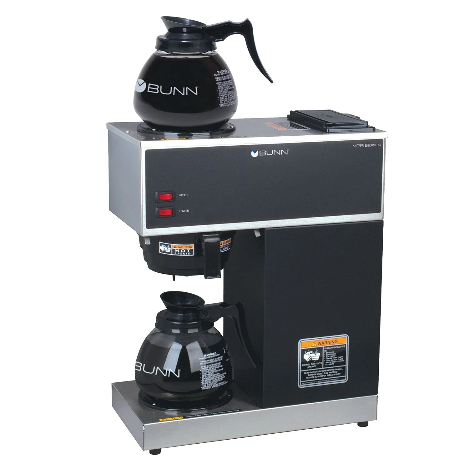 a52c1eec307a783fc876372bf44f375abaa181be00f21ba6a21b9788eec0e9c4 BUNN VPR-2GD 12-Cup Pourover Coffee Maker, Black, with Upper & Lower Warmers, 2 Glass Decanters, Commercial Use