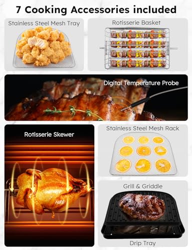 Nuwave Brio Air Fryer Oven, 15.5Qt X Large Family Size, SS Rotisserie Basket &Skewer Kit, Reversible Ultra Non Stick Grill/Griddle Plate, Powerful...
