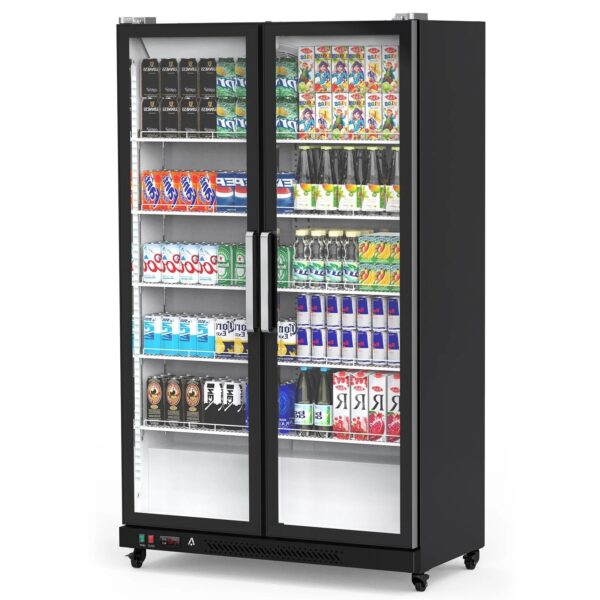Commercial Refrigerator, Glass Door with LED Lighting Upright Beverage Display Cooler for Home, Store, Gym, or Office, Featuring Double Swing...