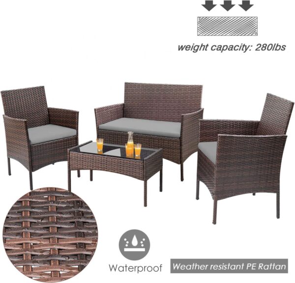 4 Pieces Patio Rattan Chair Wicker, Outdoor Indoor Use Backyard Porch Garden Poolside Balcony Furniture Sets (Red)