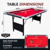 6 Ft Portable Pool Table, Adults Folding Billiards Tables for Game Room with Easy Foldable Storage, Includes Full Set of Billiard Balls, Cues,...