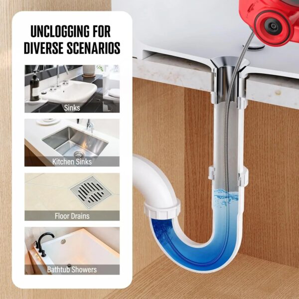 20V Cordless Electric Drain Auger-Efficient 25Ft Auto-Feed Drain Snake with Replaceable Cable,2.0Ah Battery,Charger,Storage Bag & Gloves for...