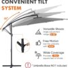 9.8FT Offset Patio Umbrella Hanging Cantilever Umbrella Outdoor Sun Shade with Easy Tilt Adjustment, 8 Ribs, UV Protection for Backyard, Lawn,...