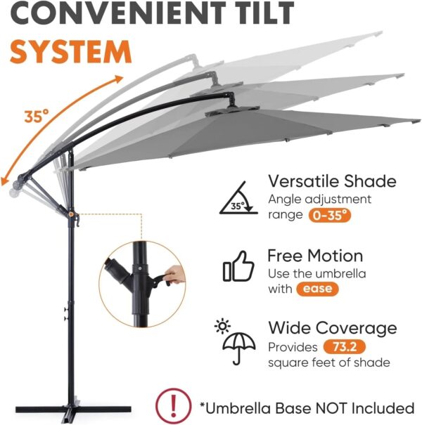 9.8FT Offset Patio Umbrella Hanging Cantilever Umbrella Outdoor Sun Shade with Easy Tilt Adjustment, 8 Ribs, UV Protection for Backyard, Lawn,...