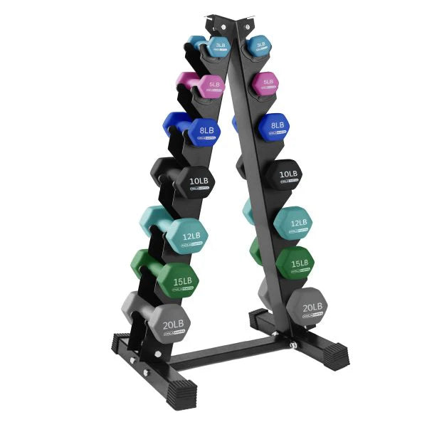 b154f674ca3a0bbed5dbd2b6f4a0e8447cb795aba2bd5bd9fbcfccbbb78465aa 146 Pound Neoprene Dumbbell Full Body Weight Set with Storage Rack