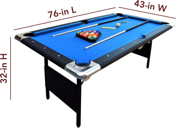 6 Ft Portable Pool Table, Adults Folding Billiards Tables for Game Room with Easy Foldable Storage, Includes Full Set of Billiard Balls, Cues,...