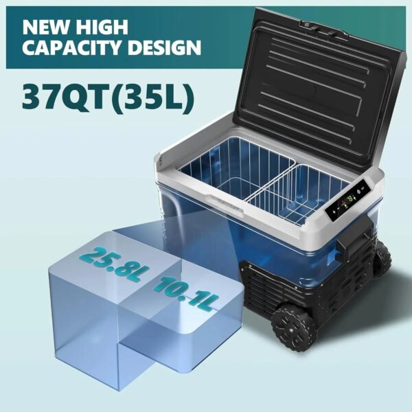 12 Volt Refrigerator, 53QT(50L) Electric Cooler, Portable Freezer 12V/24V DC 110-240V AC, 12V Fridge -4 ~68 , 12V Cooler with Wheels & 2 Baskets...