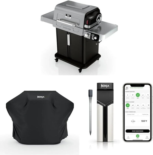 Ninja FlexFlame, Grill and Smoker, Electric and Propane Grill, Roaster, BBQ Grill, 5-in-1 Cooking System, 3 Burner, Digital Control, Outdoor...