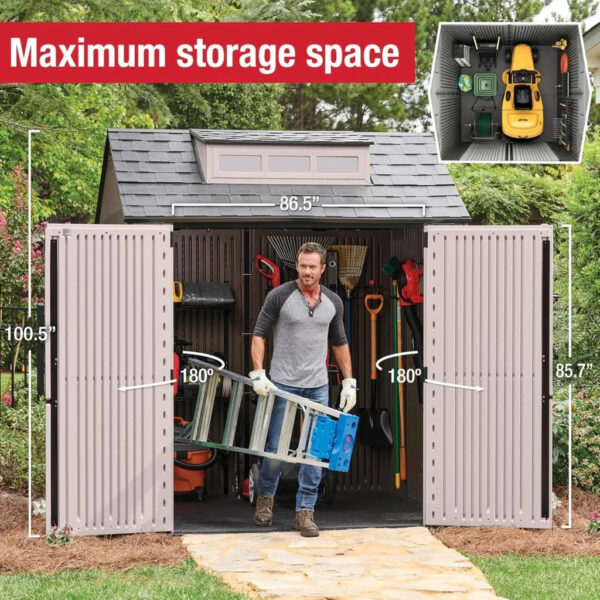 Rubbermaid Resin Outdoor Storage Shed With Floor (7 x 7 Ft) Weather Resistant Gray Organization for Home/Backyard/Garden Tools/Lawn Mower/Bike...