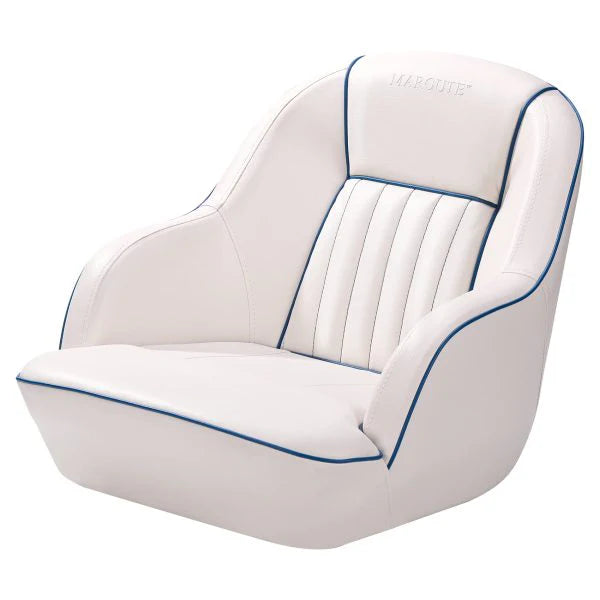 Pontoon Boat Seat, Captains Bucket Boat Seat, Back Folding Boat, Boat Cabin Seating White & Blue