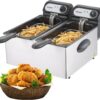 3000W Commercial Electric Deep Fryer With Baskets & Lids,2x3L Stainless Steel Double Deep Fryer,Small Deep Fryer With Basket,Temperature...