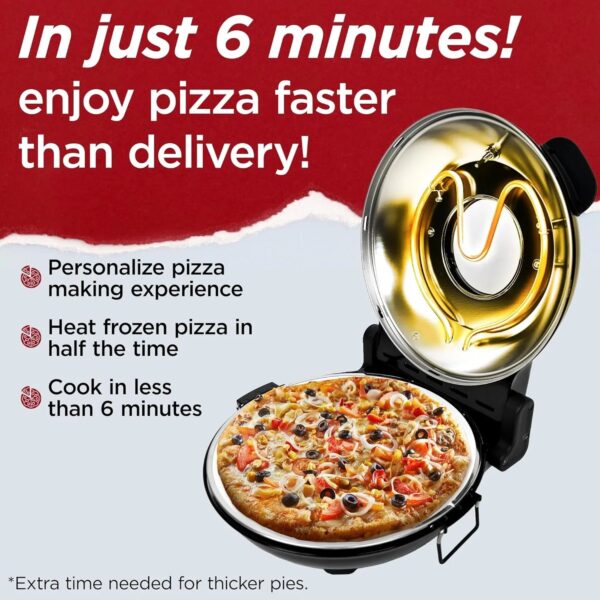 Electric Pizza Oven with Ceramic Stone, Viewing Window, Adjustable Heat Control, Timer and 1200W Baking Power, DIY Homemade Pizzeria, Large 12 Pie...